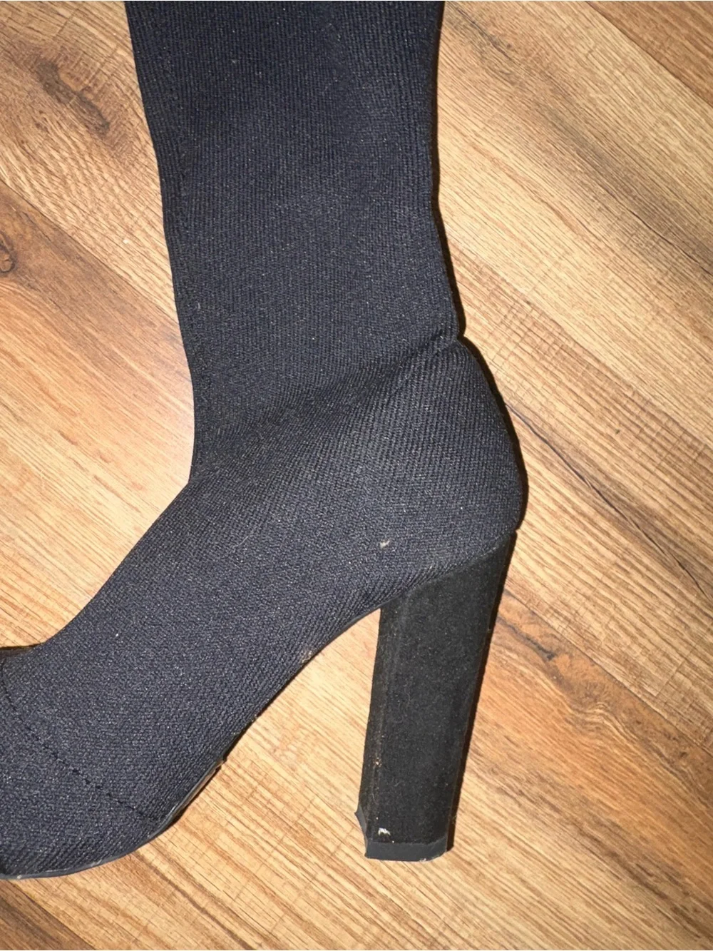 Thigh high stretchy Black boots block heel